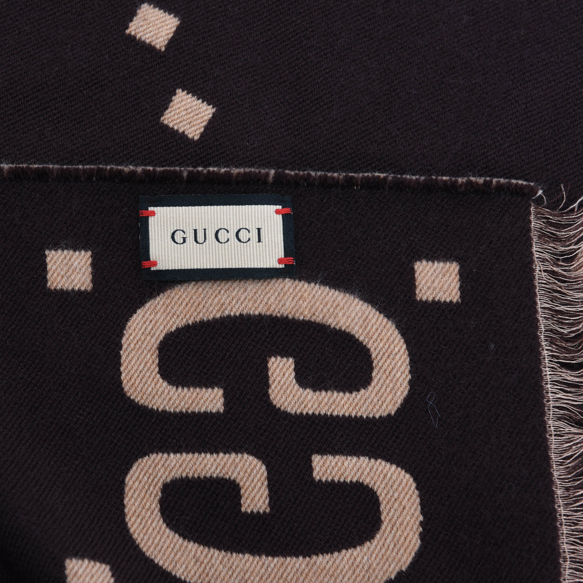 Gucci Beige & Brown Wool Silk GG Jacquard Scarf