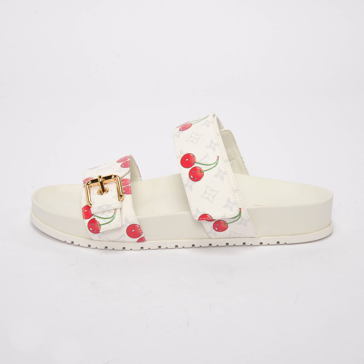 Louis Vuitton x TM White Monogram Cerises Bom Dia Comfort Flat Mules 38