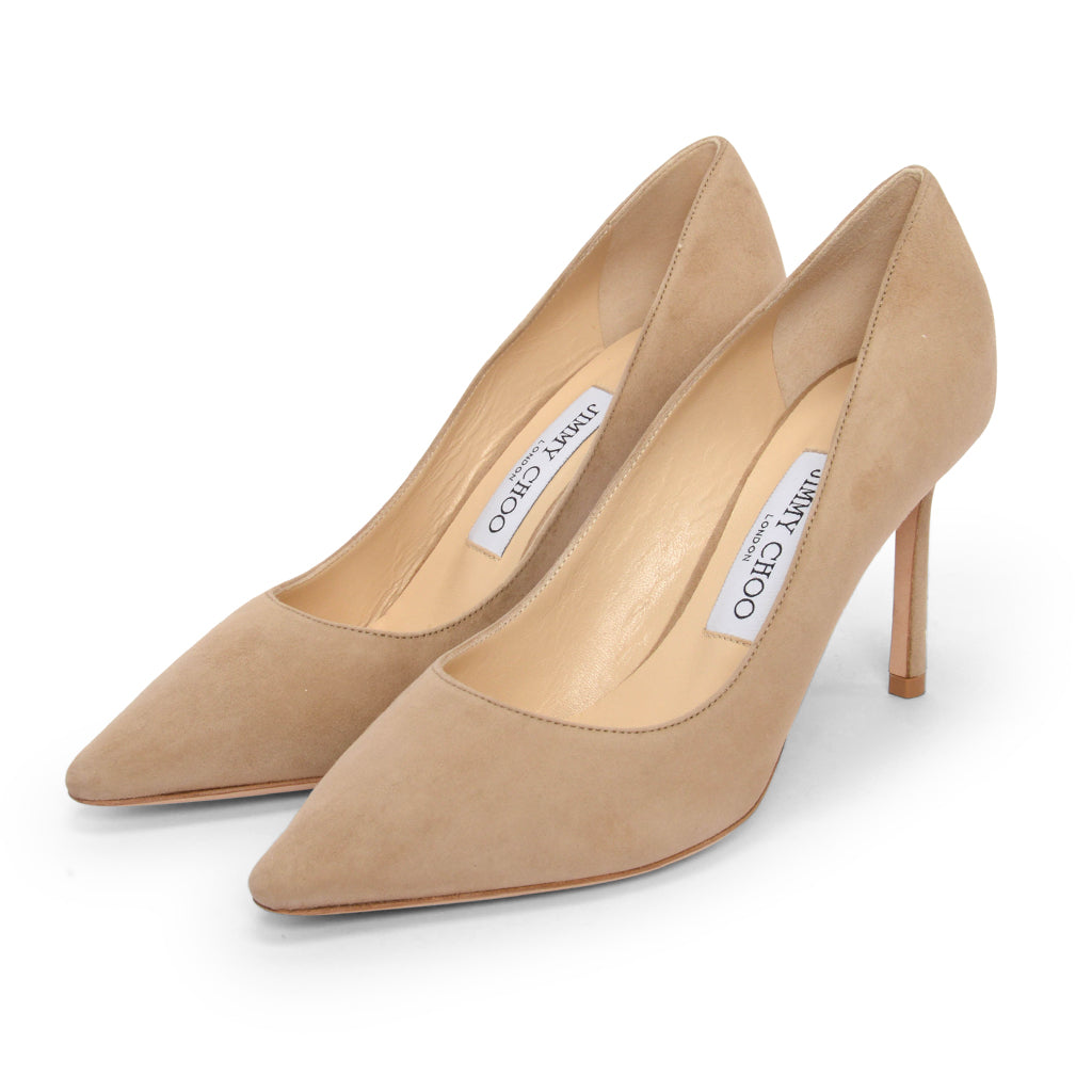 Jimmy Choo Beige Suede Romy 85 Pumps 36.5