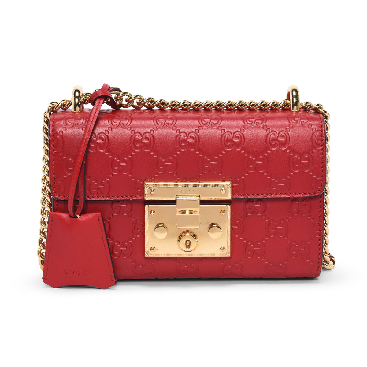 Gucci Red Guccissima Small Padlock Bag