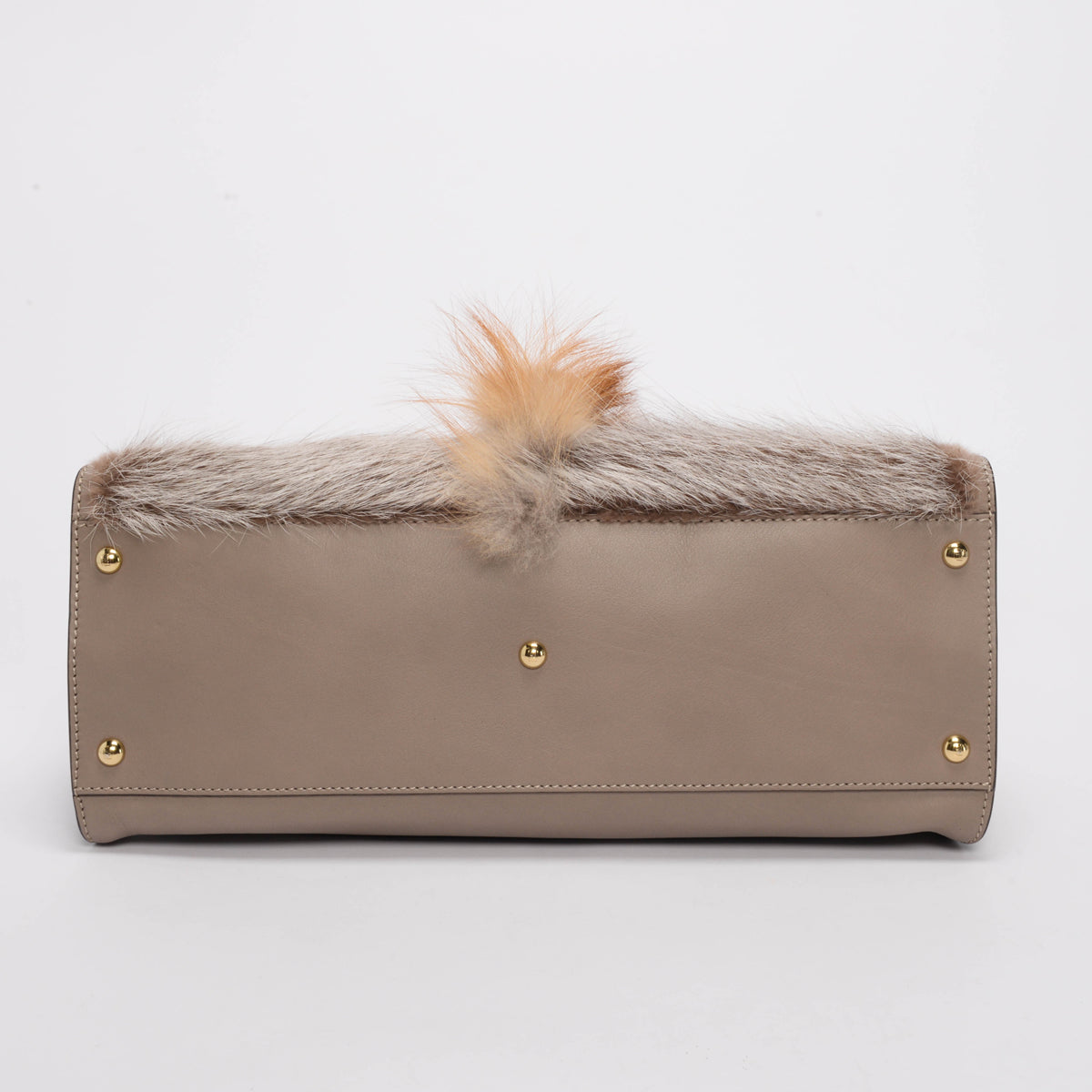 Fendi Taupe Leather & Fox Fur Large Peekaboo Tote
