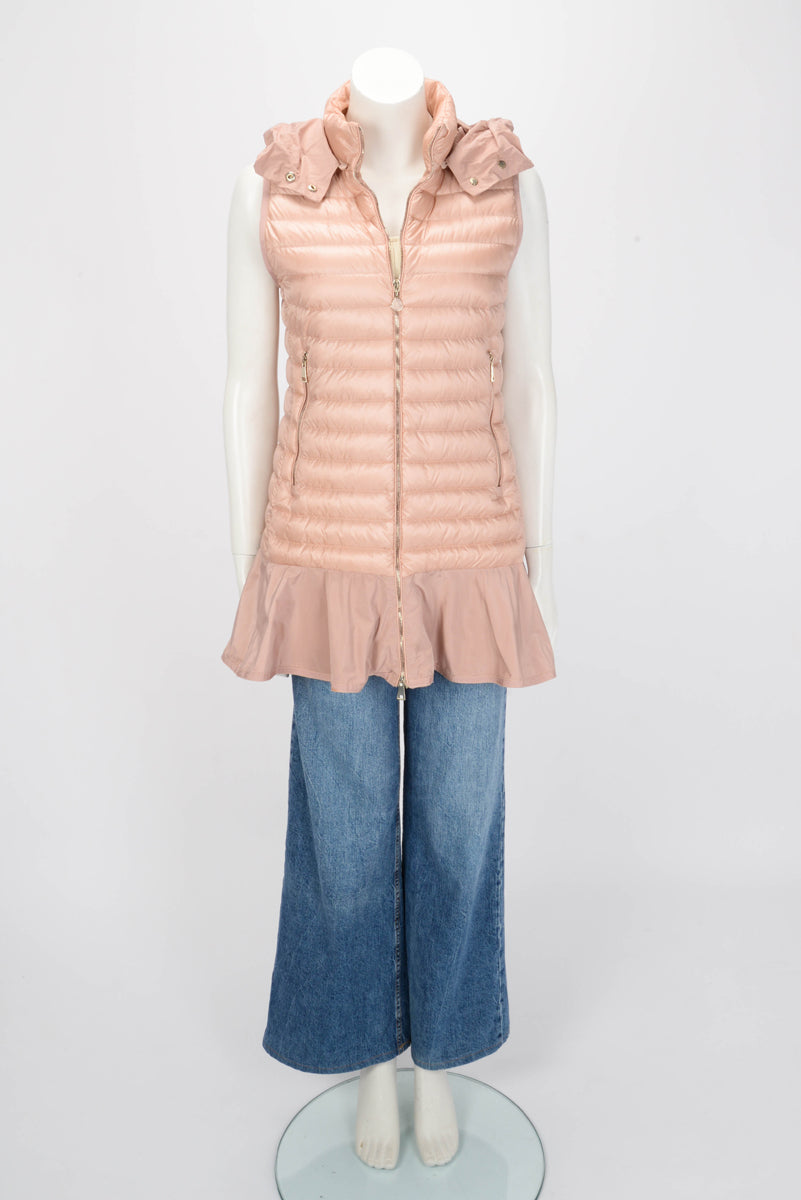 Moncler Pink Quilted Dorade Peplum-Hem Puffer Vest 1