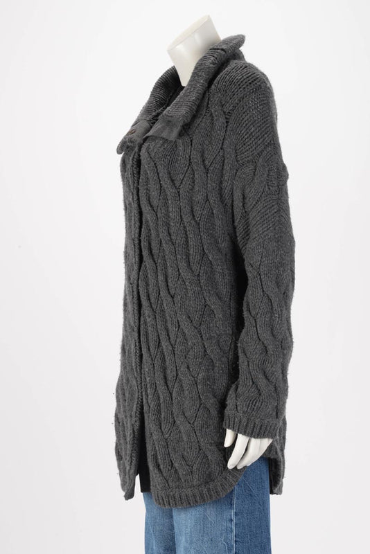 Brunello Cucinelli Charcoal Cashmere Blend Cable Knit Cardigan L - Blue Spinach
