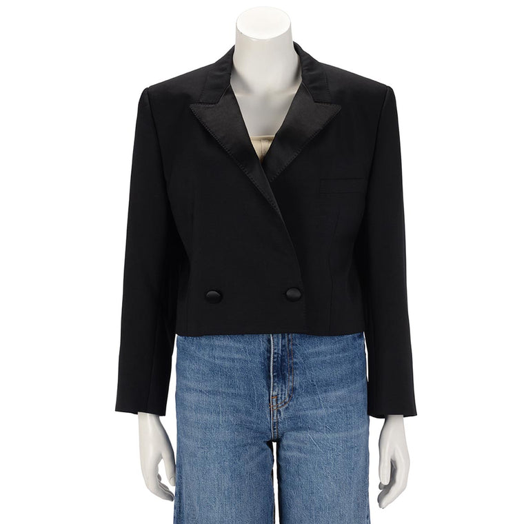 Celine Black Wool & Satin Cropped Jacket FR40