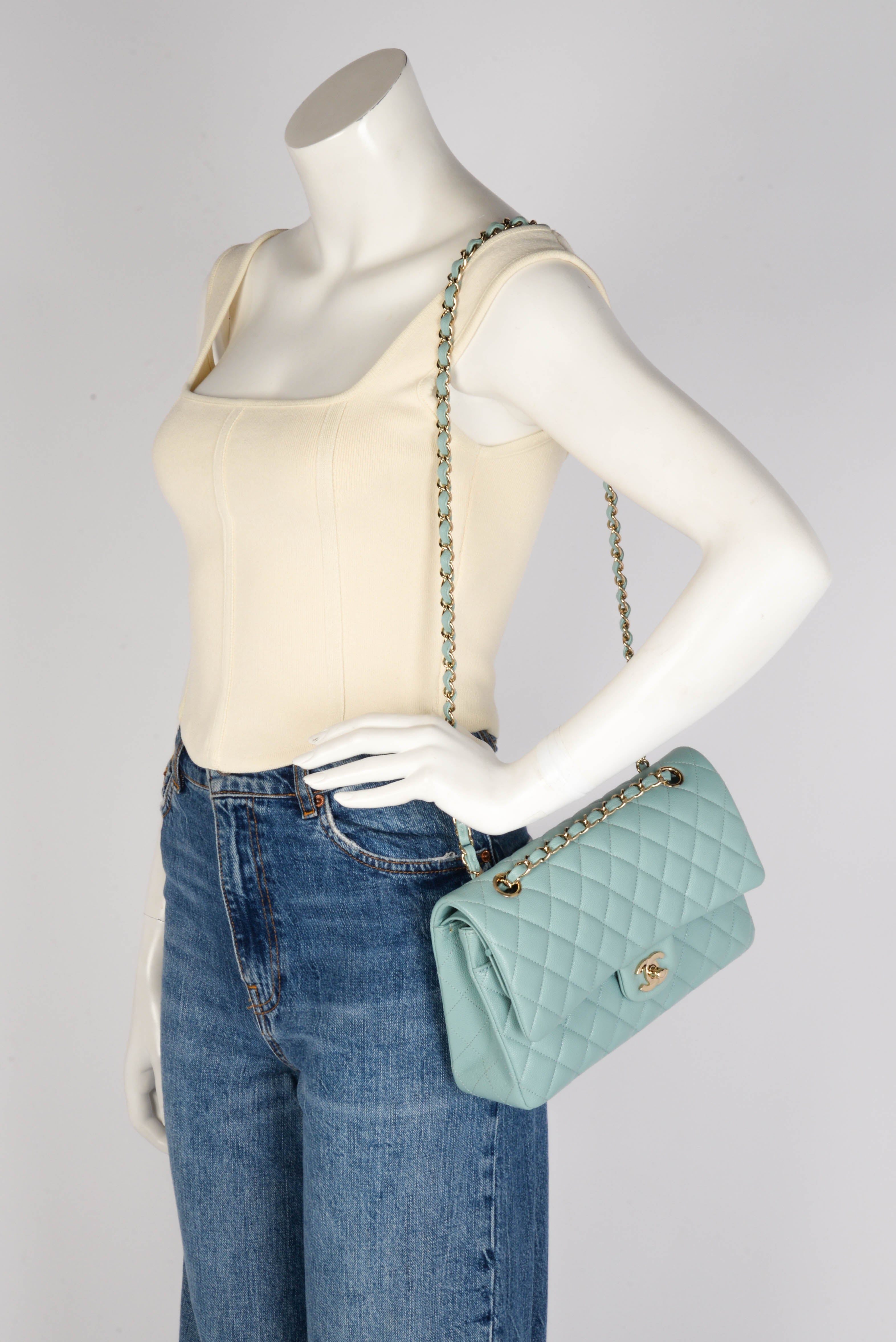 Chanel Tiffany Blue Quilted Caviar Medium Classic Flap Bag