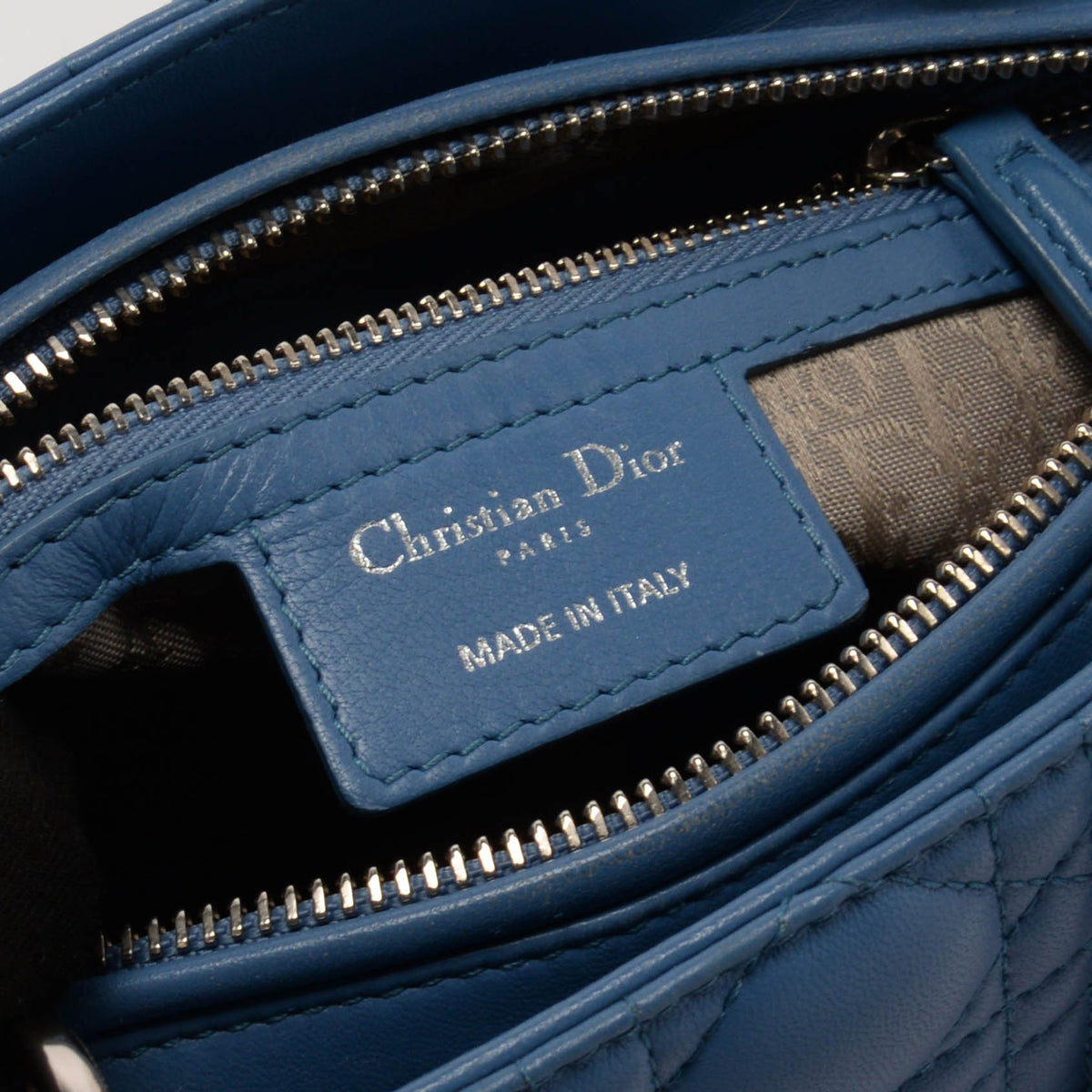 Dior Blue Lambskin Cannage Medium Lady Dior