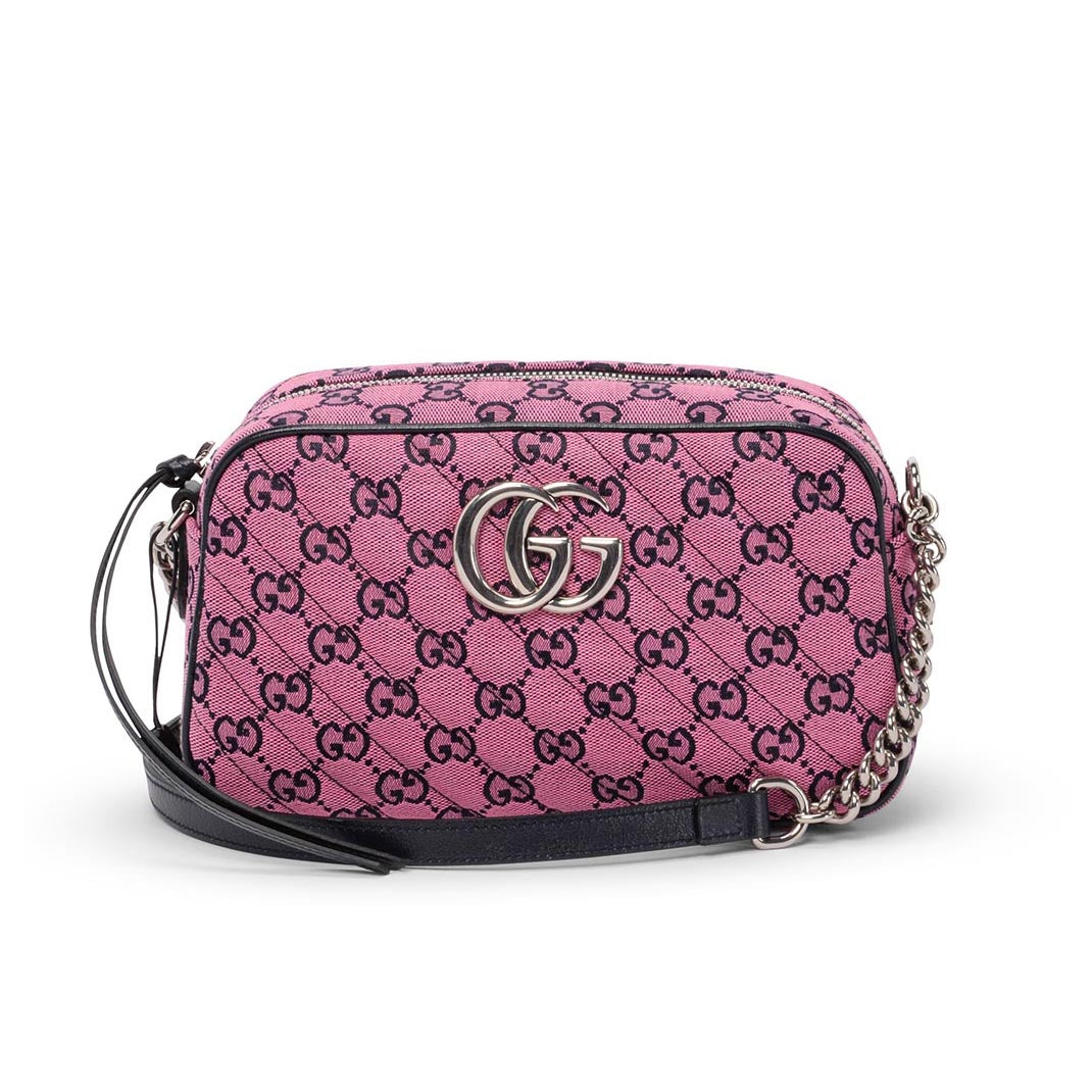 Gucci Pink Navy GG Canvas Small Marmont Bag
