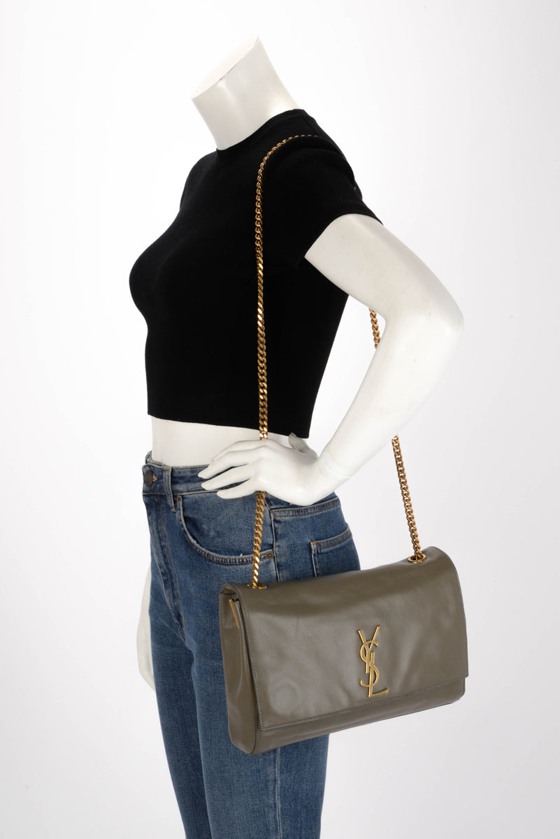 Saint Laurent Khaki Suede Medium Reversible Kate Flap Bag