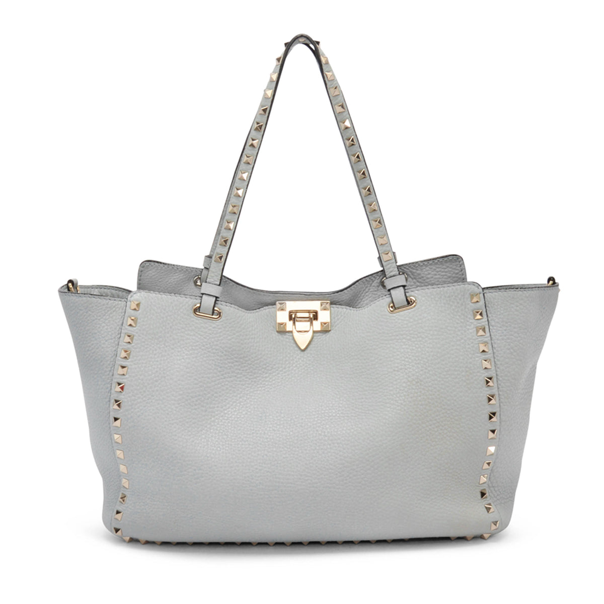 Valentino Pale Blue Grained Calfskin Medium Rockstud Trapeze Tote