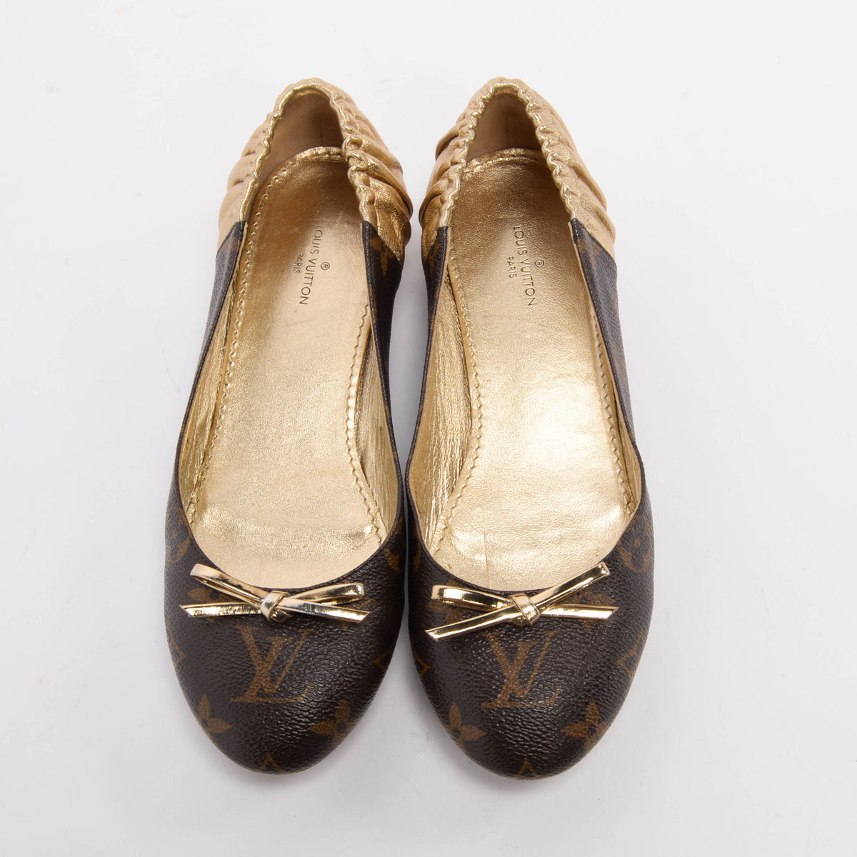 Louis Vuitton Gold Monogram Canvas Joy Ballerina Flats 35.5