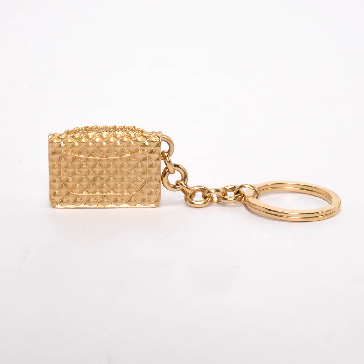 Chanel Light Gold Metal Quilted Flap Bag Key Ring