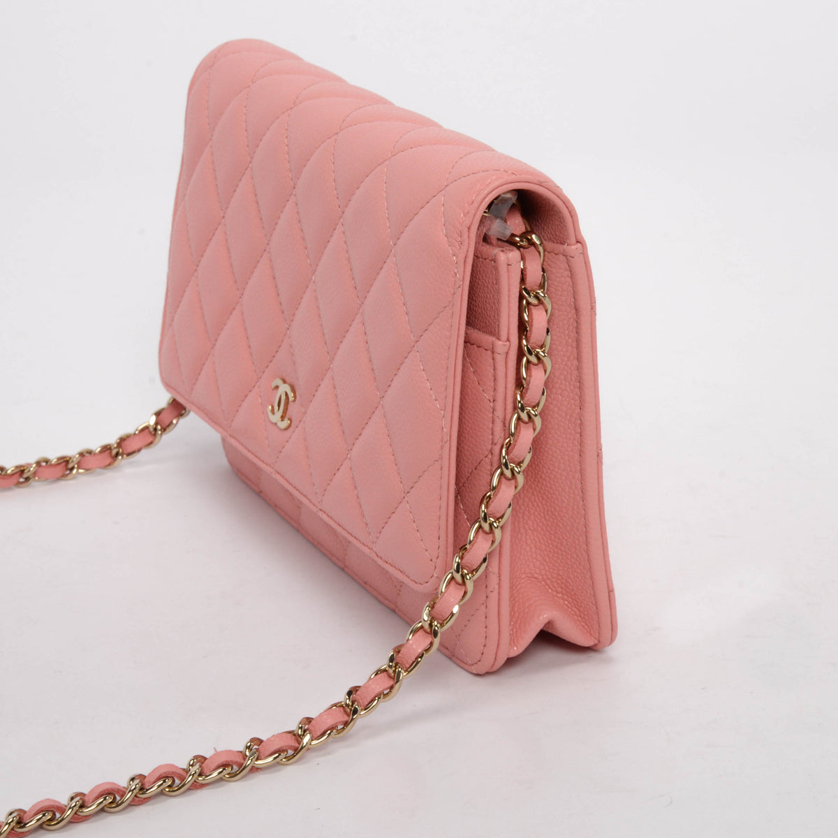 Chanel Pink Quilted Caviar Classic Wallet On Chain