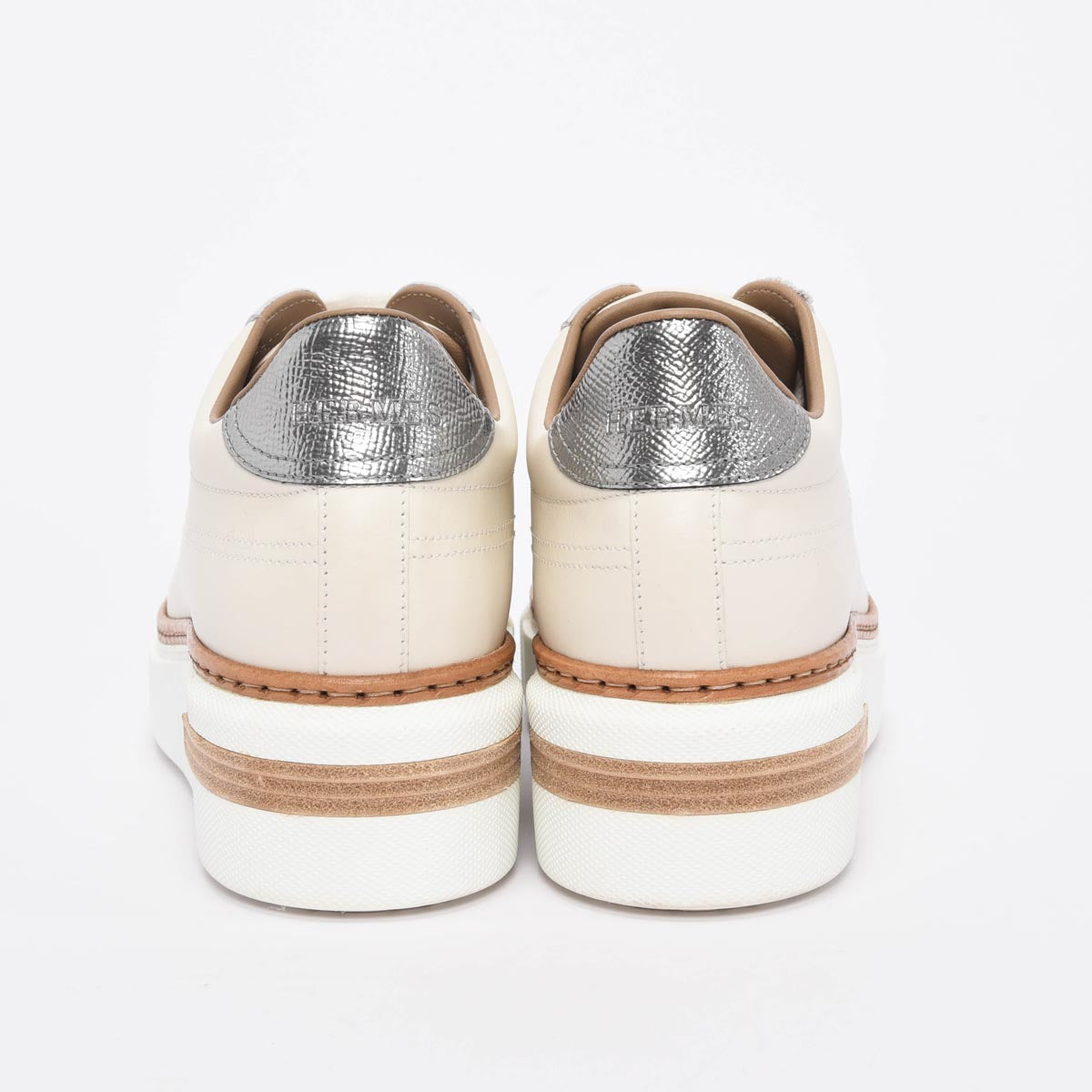 Hermes White Calfskin Polo Sneakers 38.5