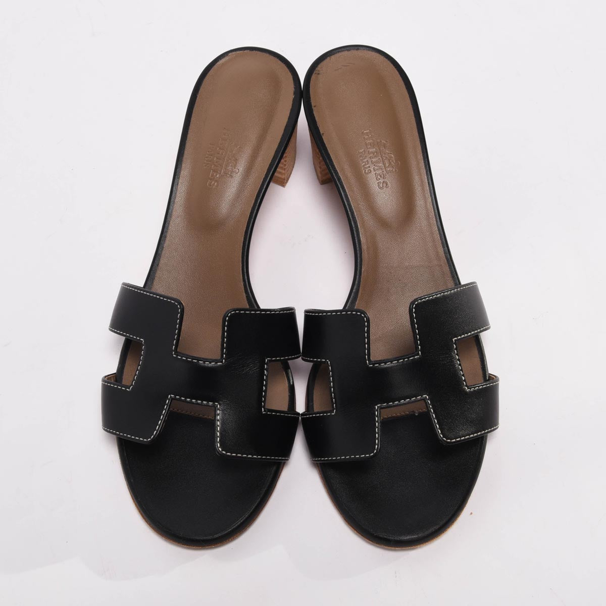 Hermes Black Calfskin Oasis Sandals 37