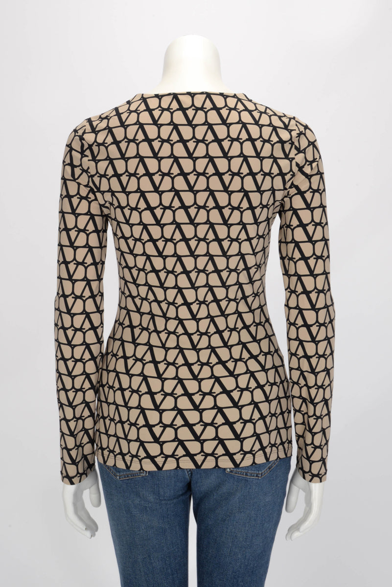 Valentino Beige Jersey Vlogo Signature Long Sleeve Top L