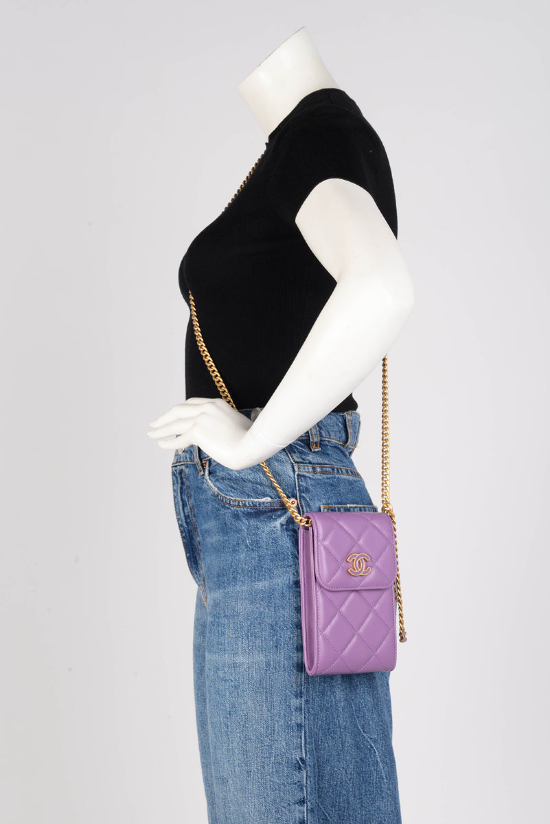 Chanel Purple Quilted Lambskin CC Chain Phone Holder
