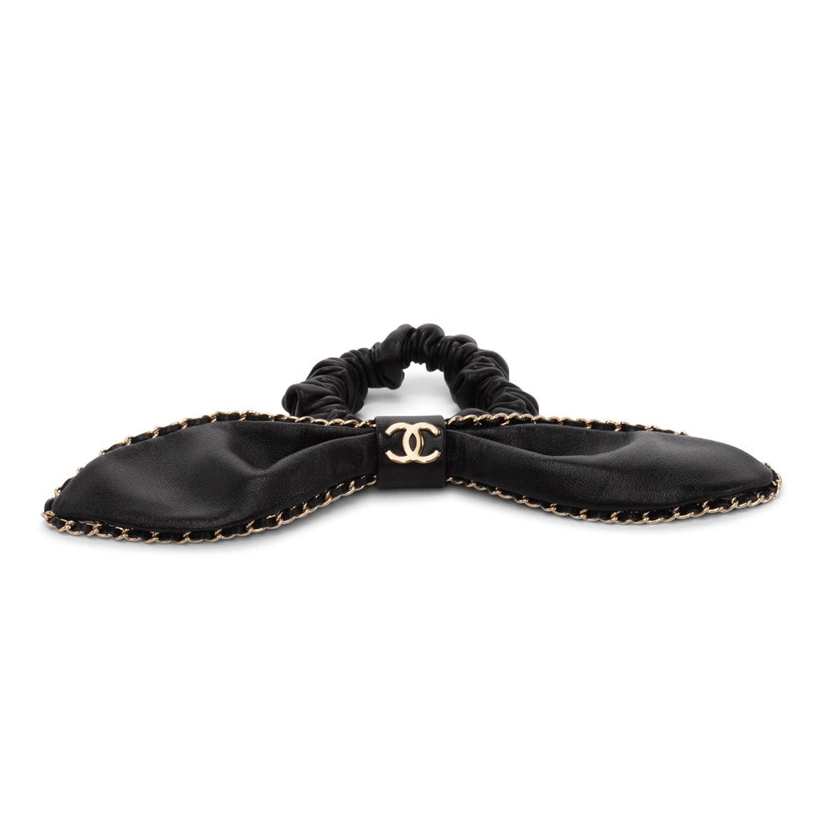 Chanel Black Lambskin CC Chain Bow Scrunchie
