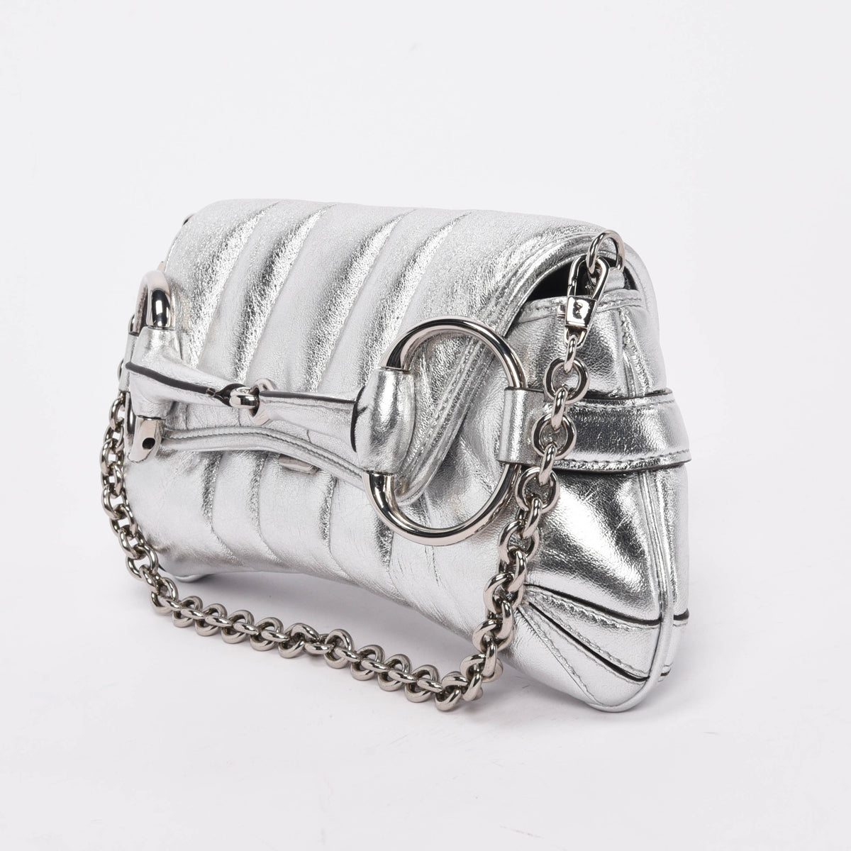 Gucci Silver Matelasse Small Horsebit Chain Bag