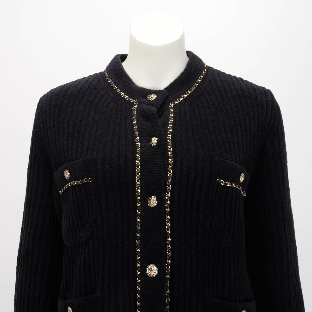 Chanel Black Chenille Chain Trim Cardigan FR 40
