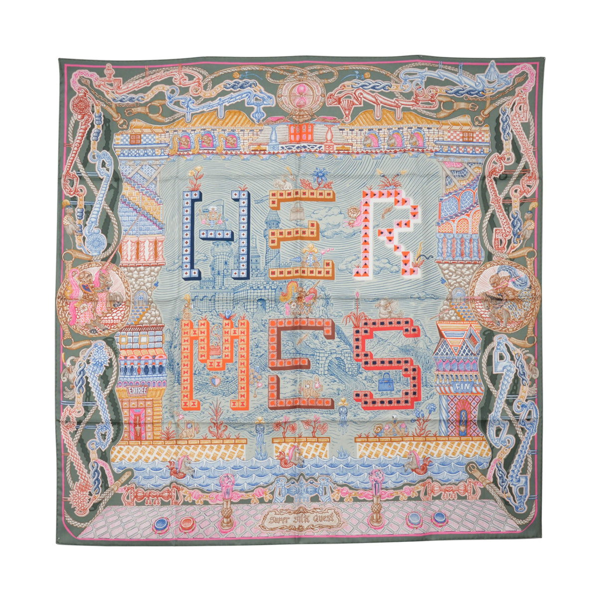 Hermes Vert Super Silk Quest Detail Scarf