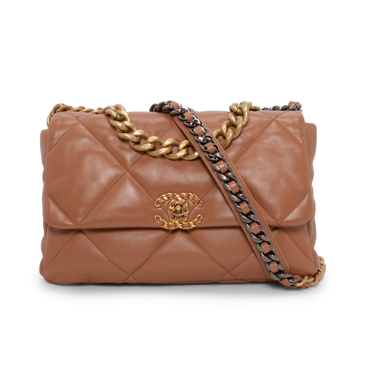 Chanel Tan Quilted Goatskin Large Chanel 19 Flap Bag