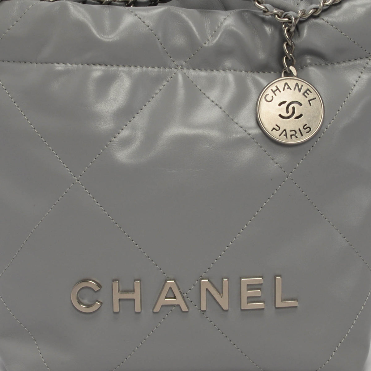 Chanel Light Grey Shiny Calfskin Mini 22 Bag