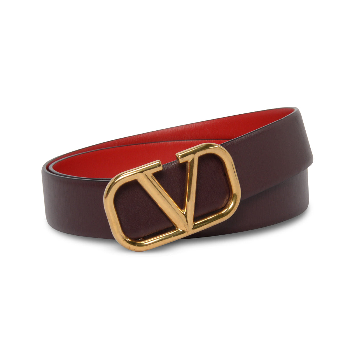 Valentino Red & Burgundy Glossy Calfskin Vlogo Reversible Belt