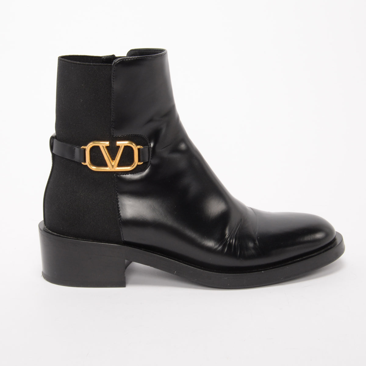 Valentino Black Hi-Shine VLogo Signature Ankle Boots 39