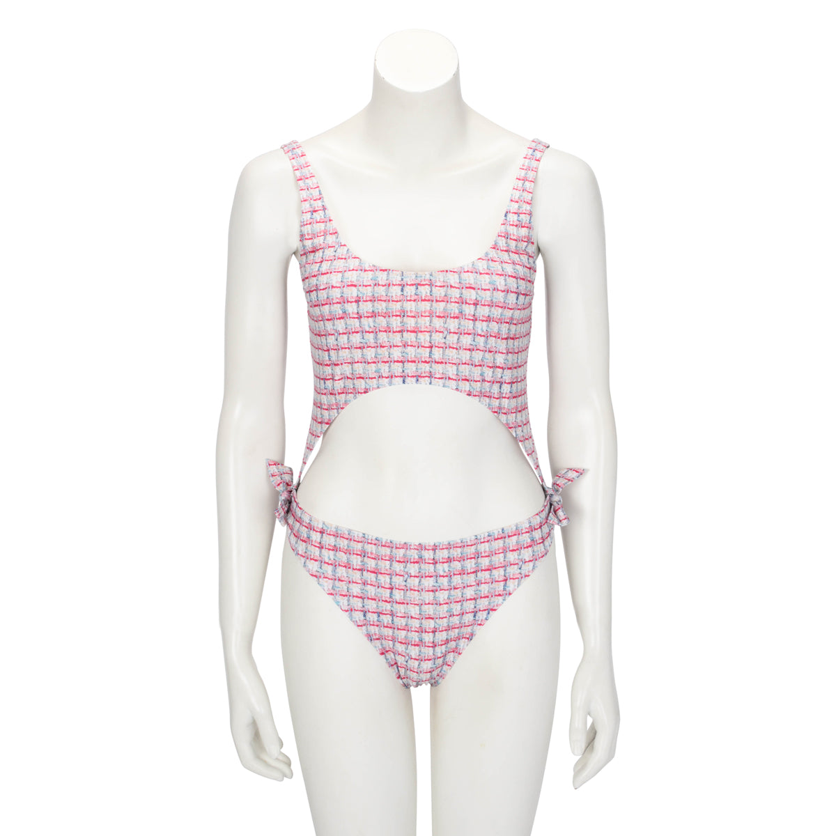 Chanel Tweed Print Cut-Out One Piece Swimsuit FR 40