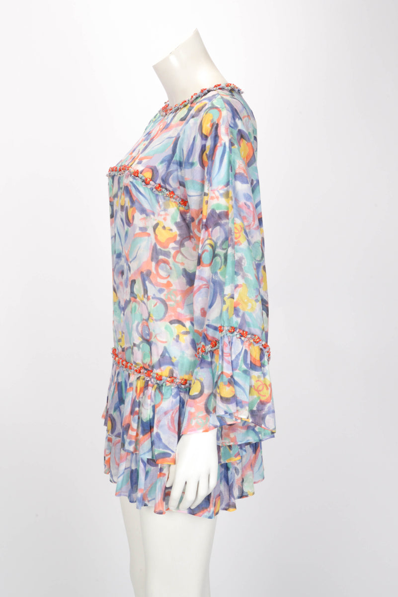 Chanel Multi-Colour Printed Cotton Gathered Mini Dress FR 38