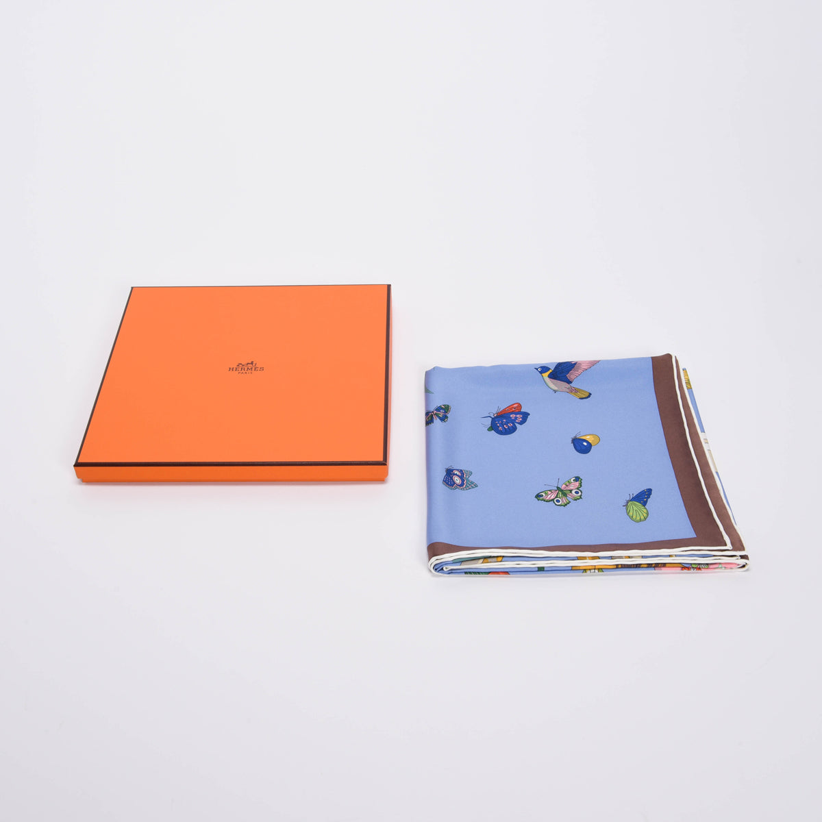 Hermes Blue Silk Ouistiti Story Scarf 90