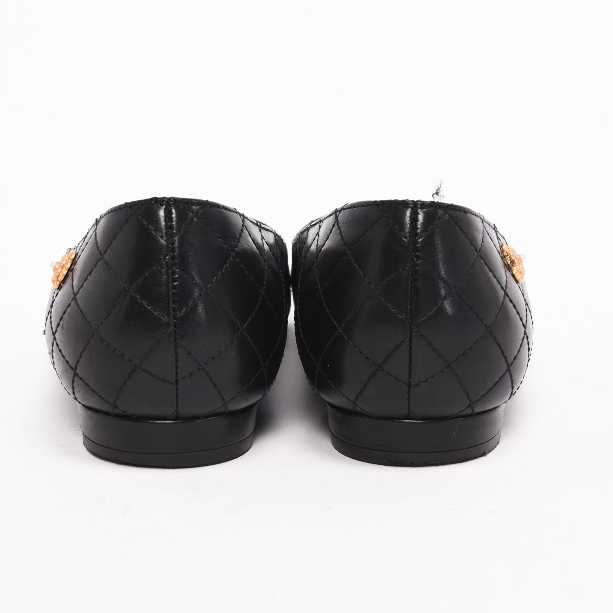 Chanel Black Quilted Camellia Charm Flats 37