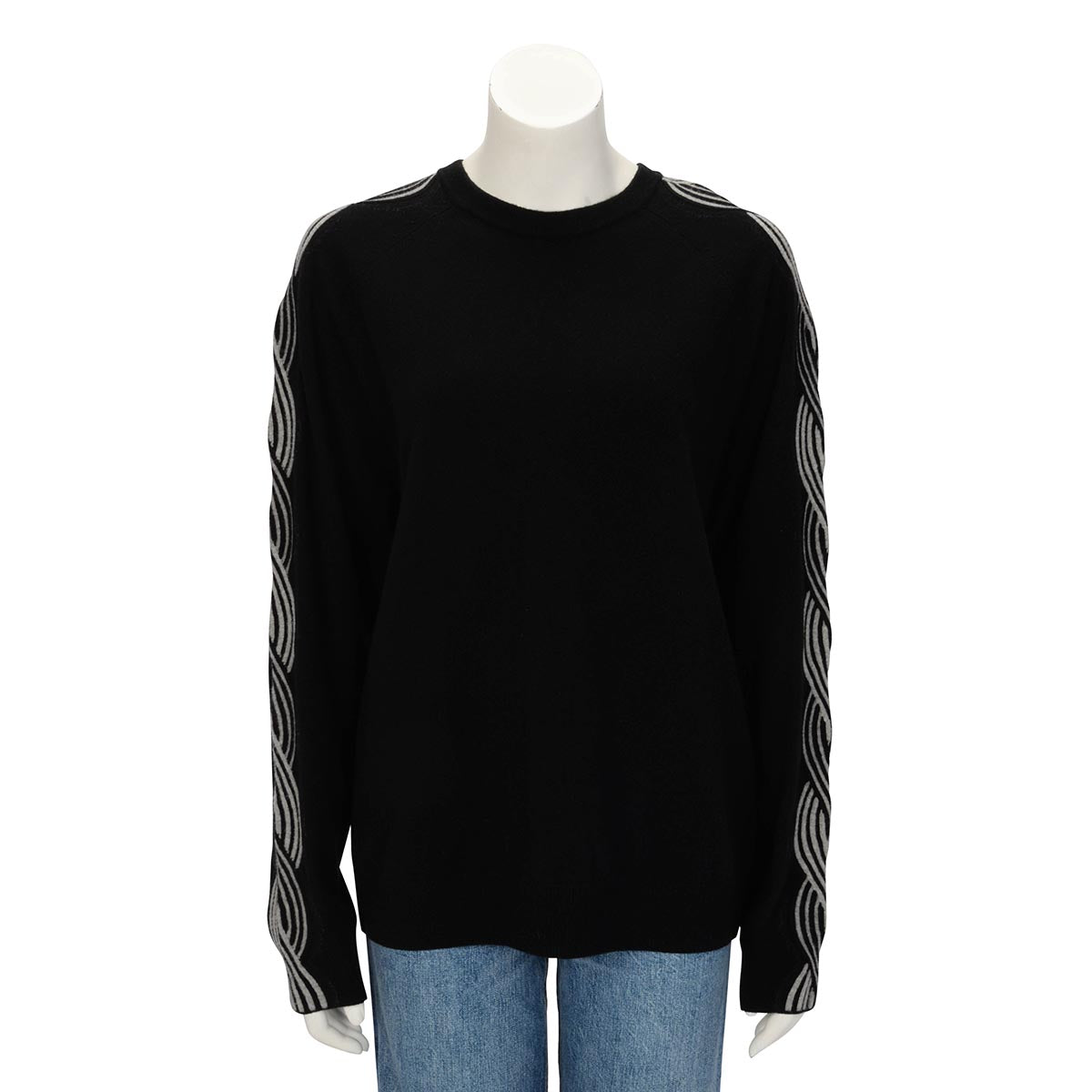 Hermes Black & Grey Wool Braid Detail Sweater L