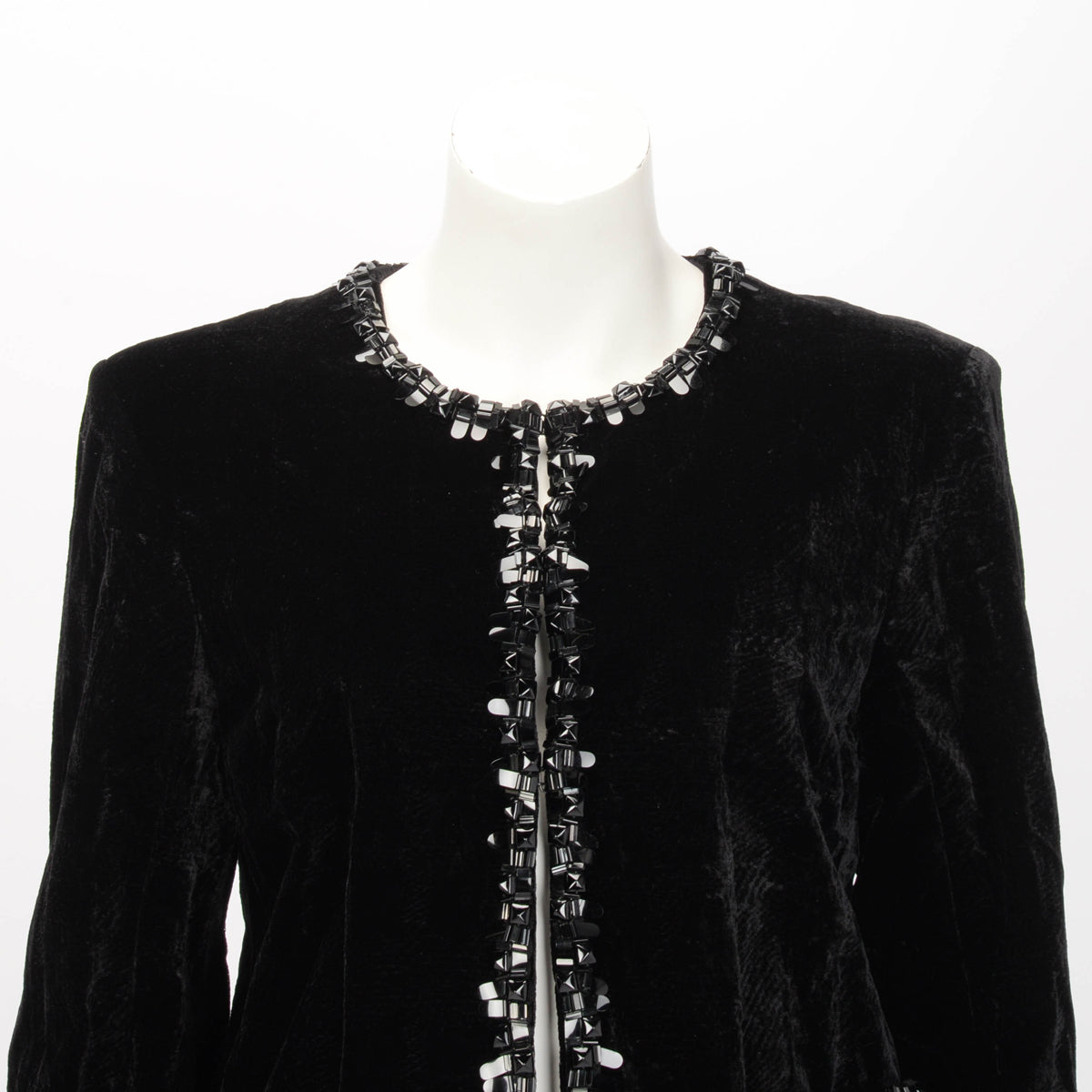 Chanel Black Crushed Velvet Beaded Trim Jacket FR 42