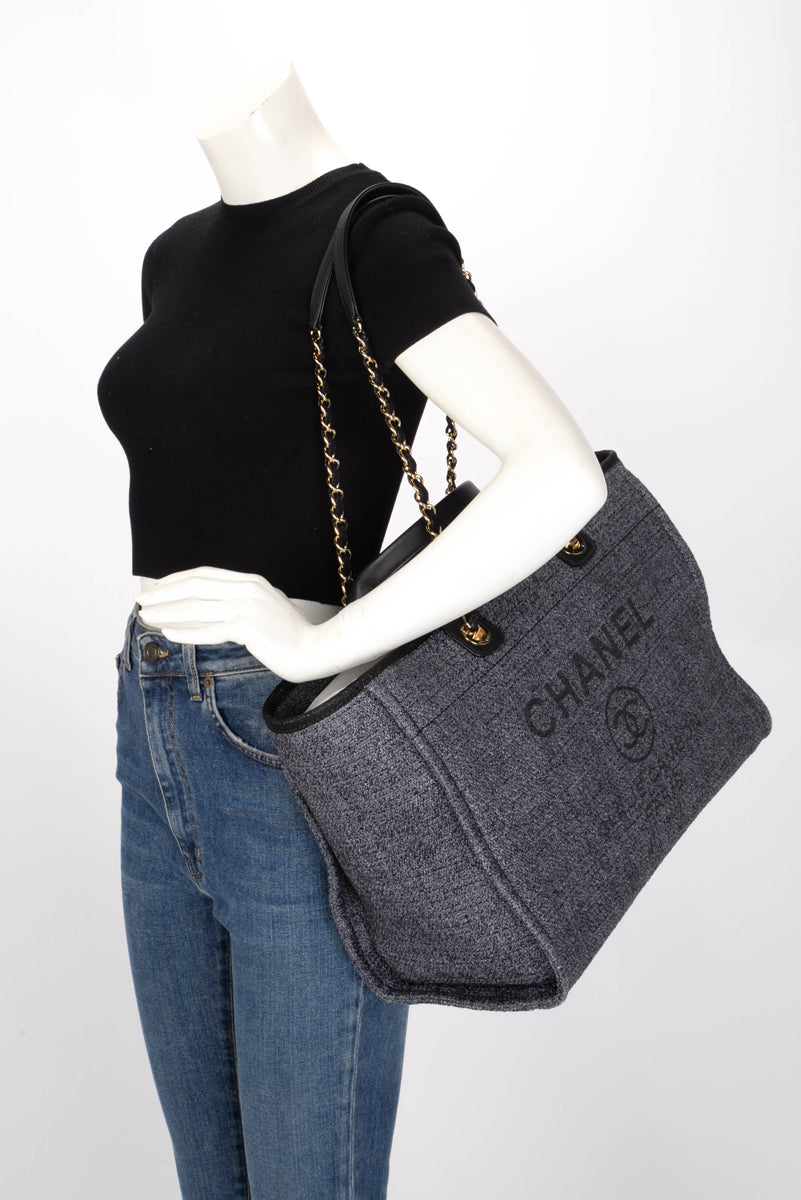 Chanel Blue Glitter Tweed Medium Deauville Tote