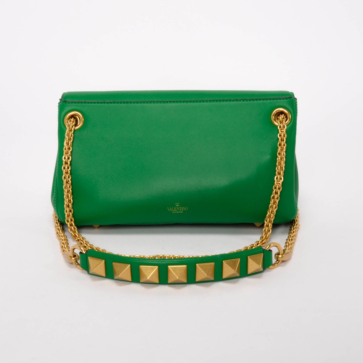 Valentino Ultra Green Nappa Stud Sign Shoulder Bag