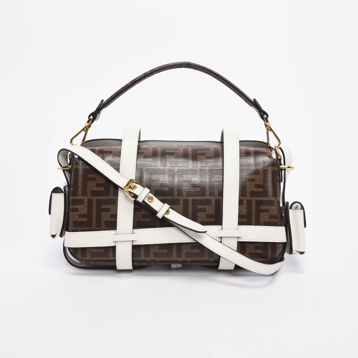 Fendi Tobacco & White Zucca Canvas Cage Baguette Bag