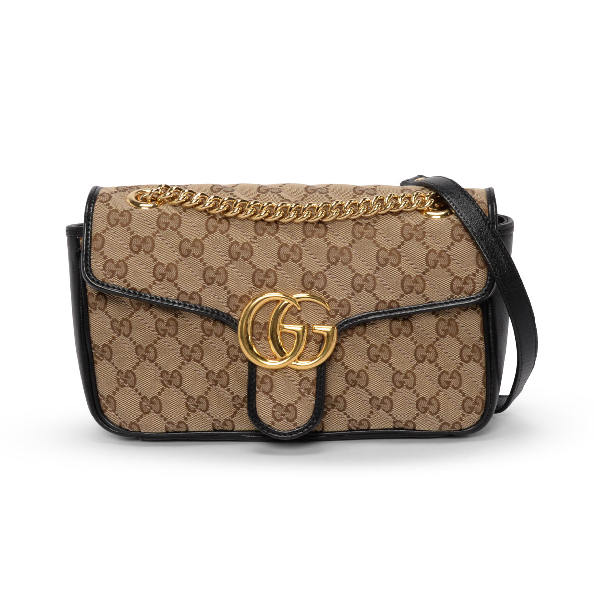 Gucci Black & Beige Monogram Matelasse Small GG Marmont Bag