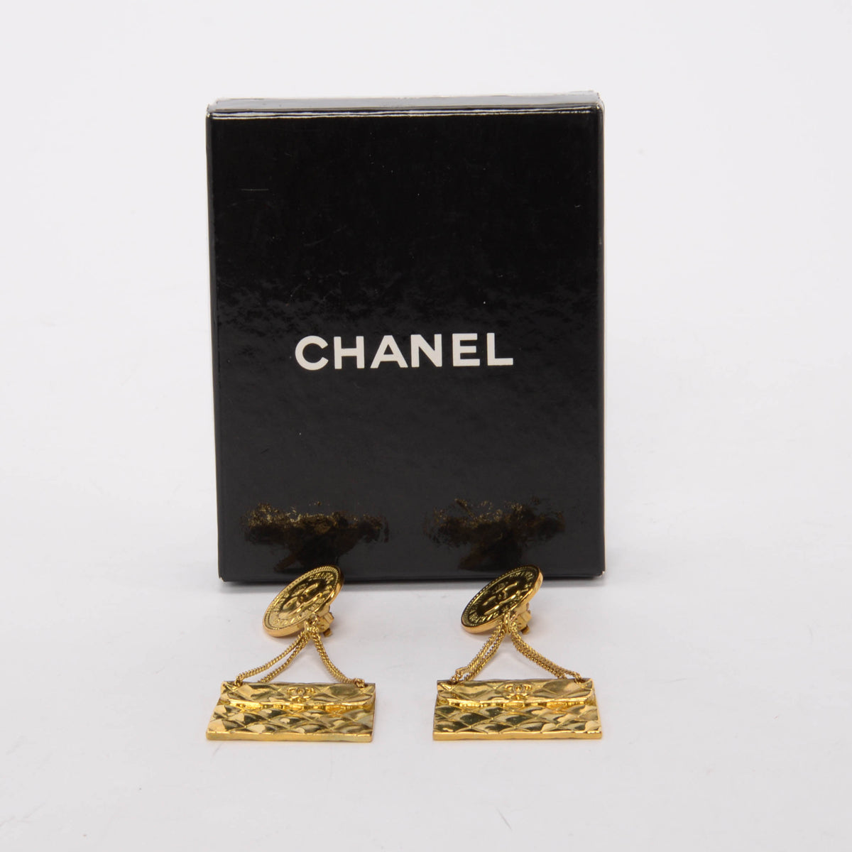 Chanel Vintage Gold Plated Handbag Motif Clip Earrings