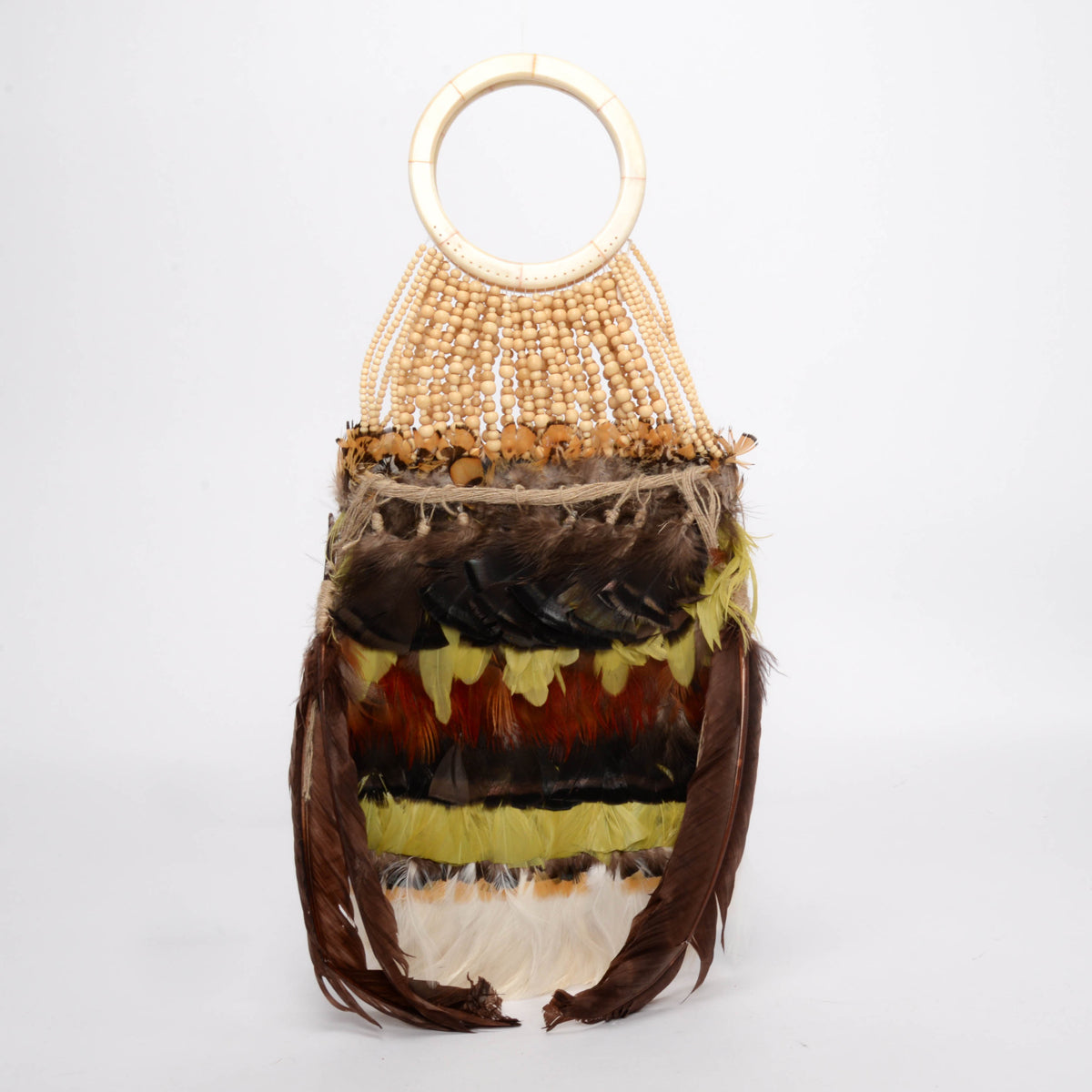 Alexander McQueen Brown Bead & Feather Embellished Irere Evening Bag
