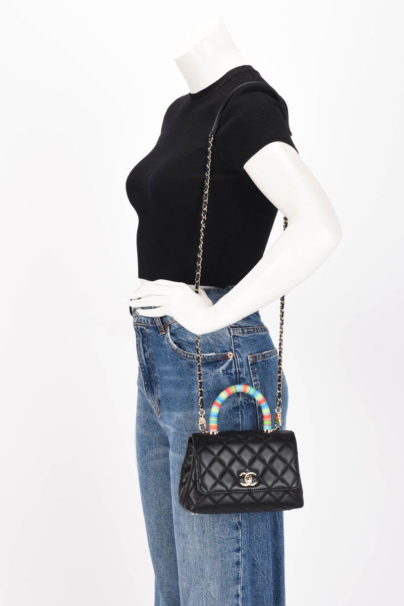 Chanel Black Goatskin Rainbow Extra Mini Coco Handle Bag