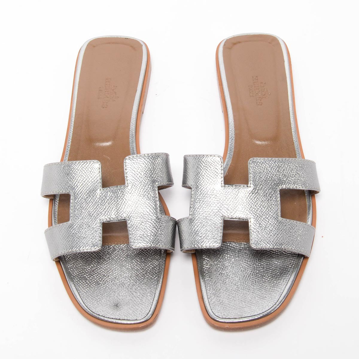 Hermes Silver Epsom Oran Sandals 40