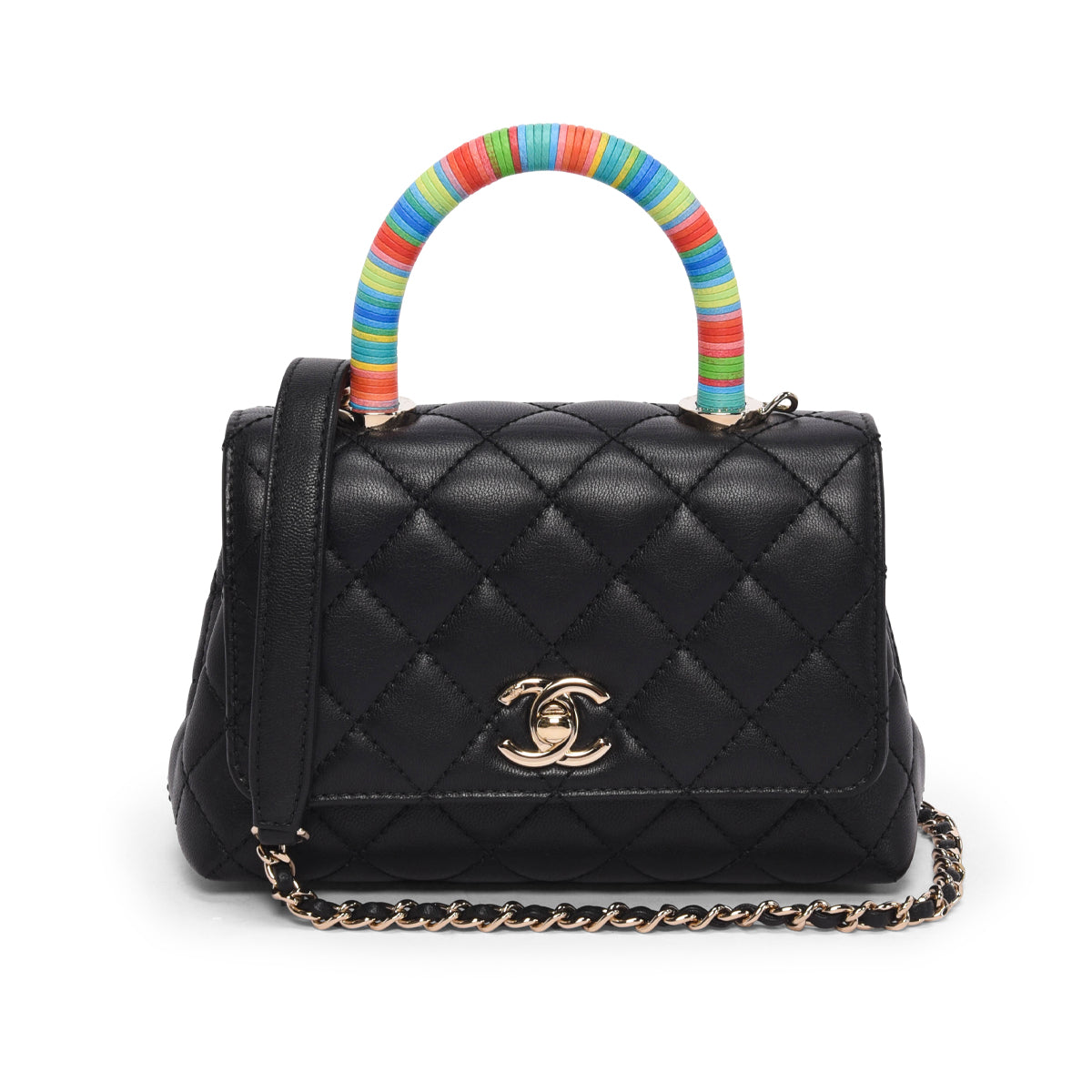 Chanel Black Goatskin Rainbow Extra Mini Coco Handle Bag
