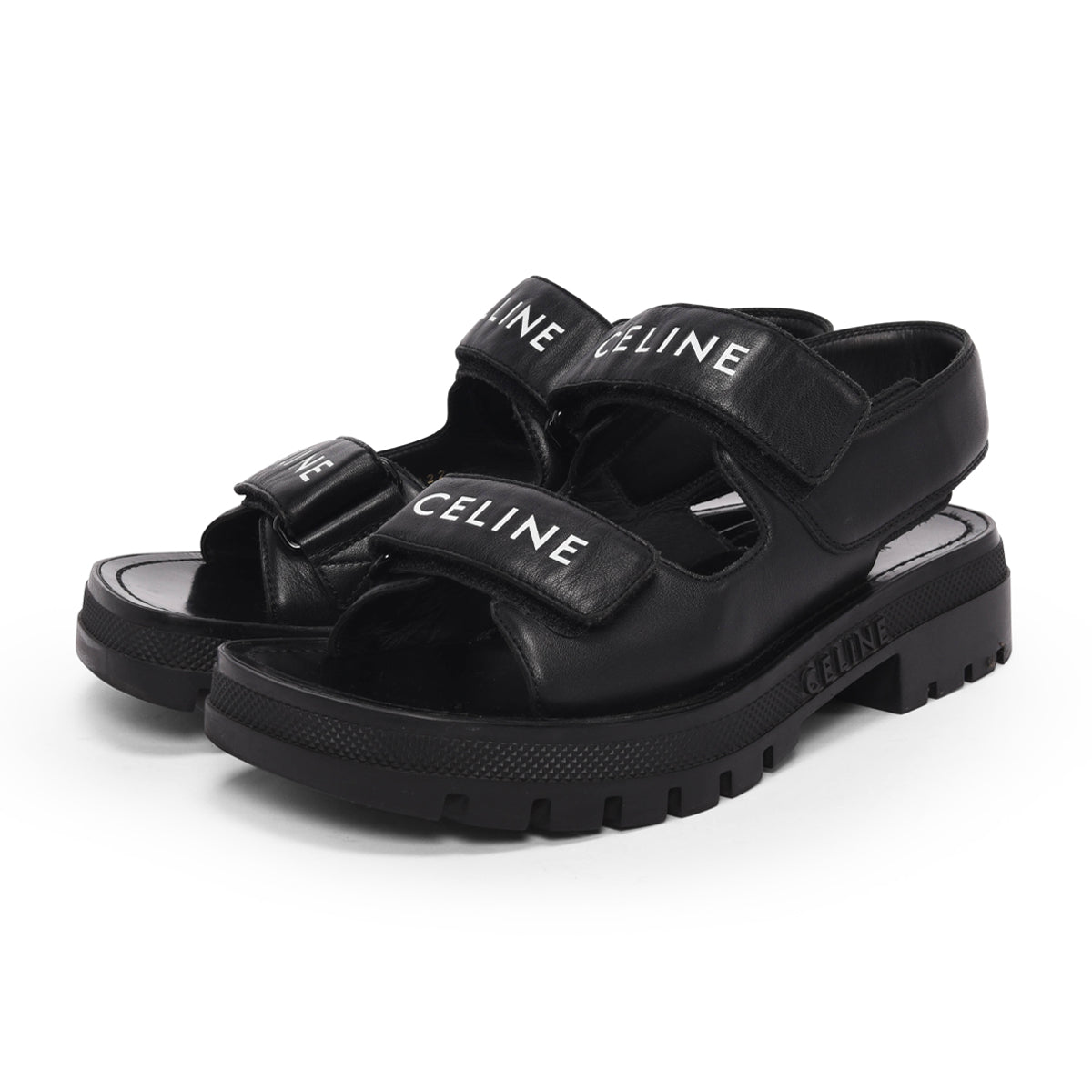Celine Black Calfskin Leo Scratch Sandals 36