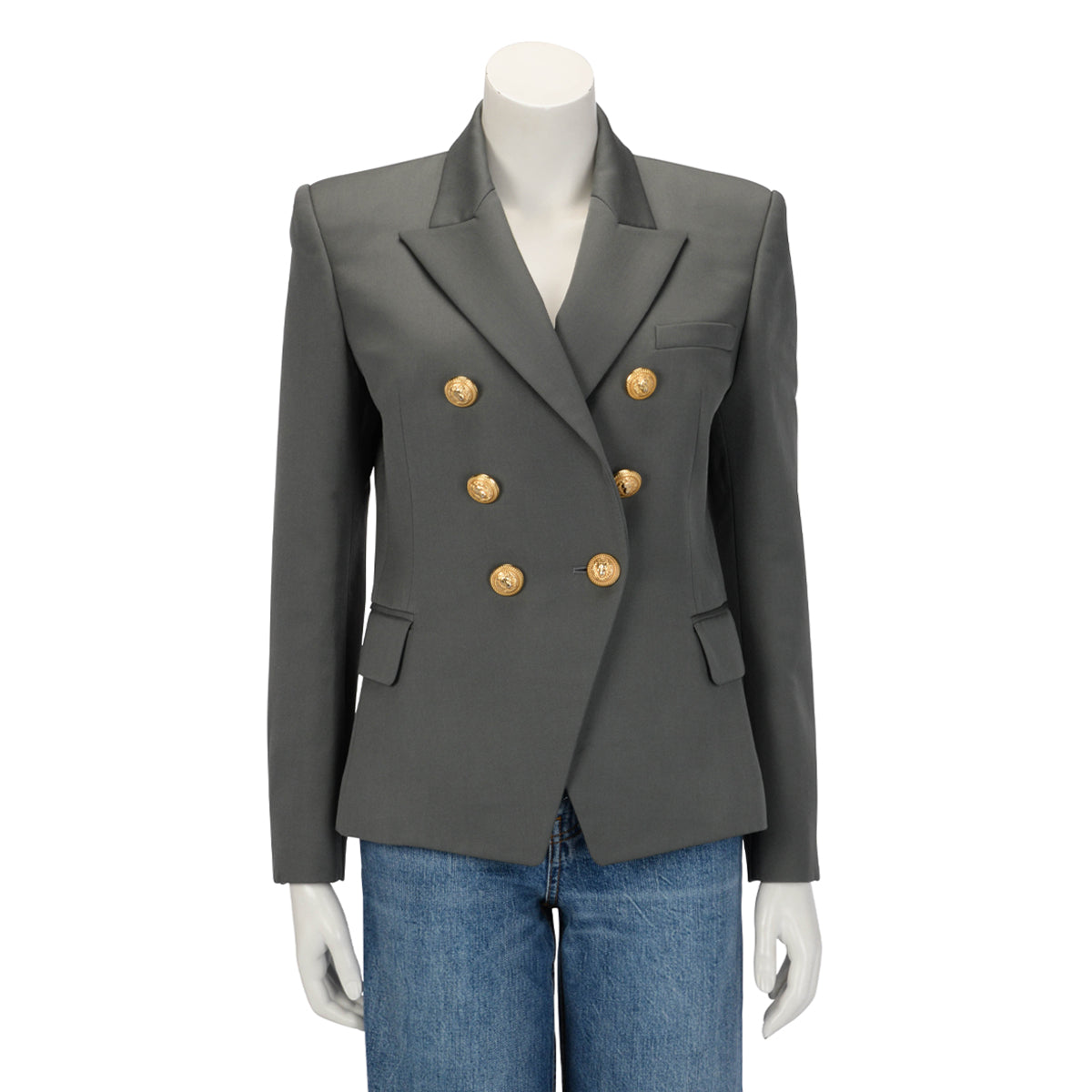 Balmain Grey Wool Classic DB Jacket FR 42