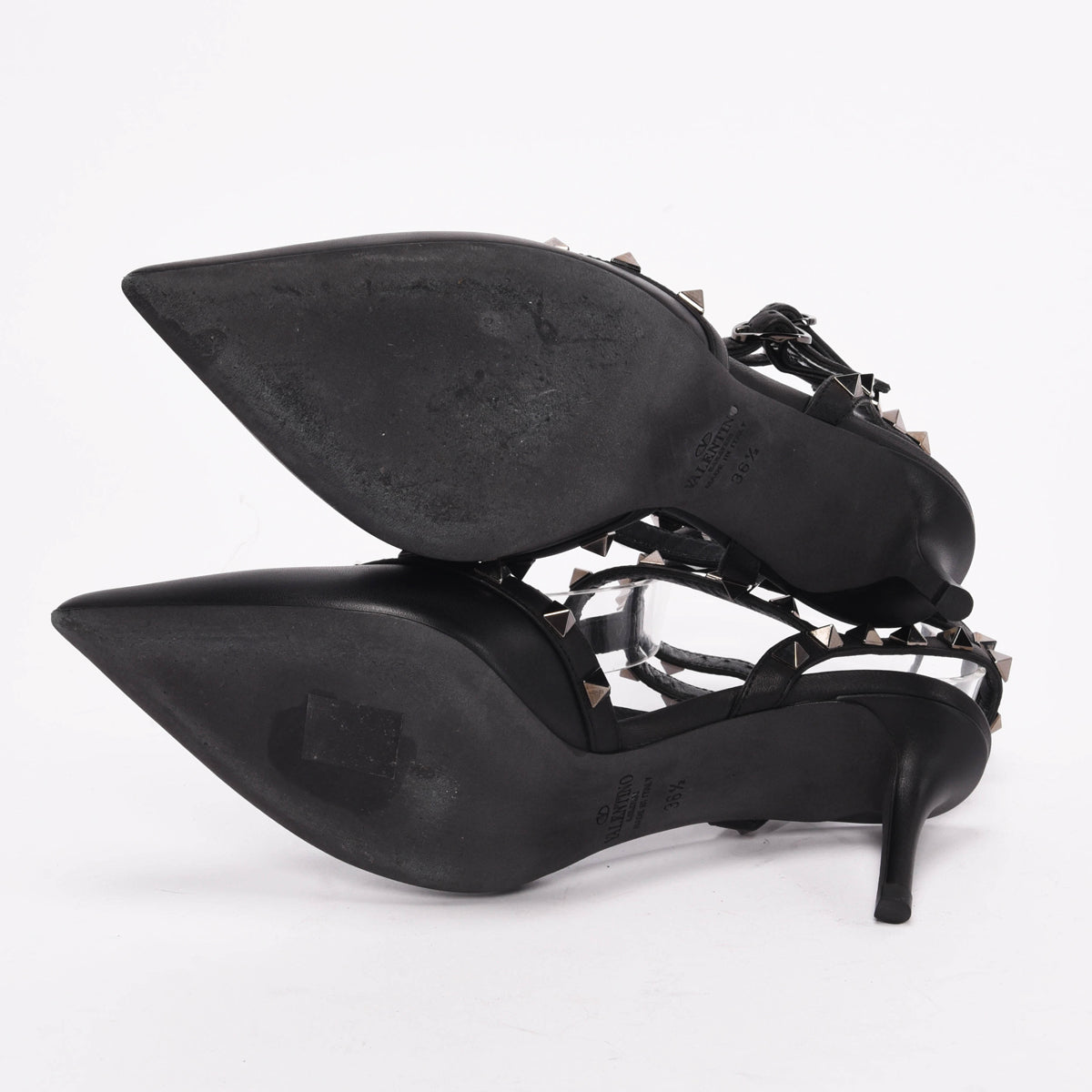 Valentino Black Matt Leather Rockstud Cage Pumps 36.5