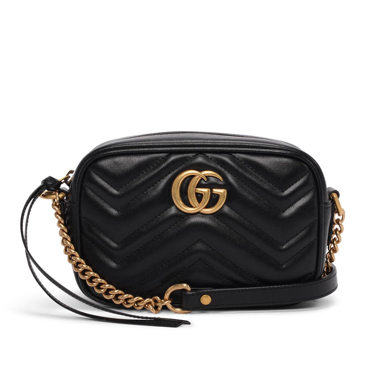 Gucci Black Matelasse Mini GG Marmont Shoulder Bag