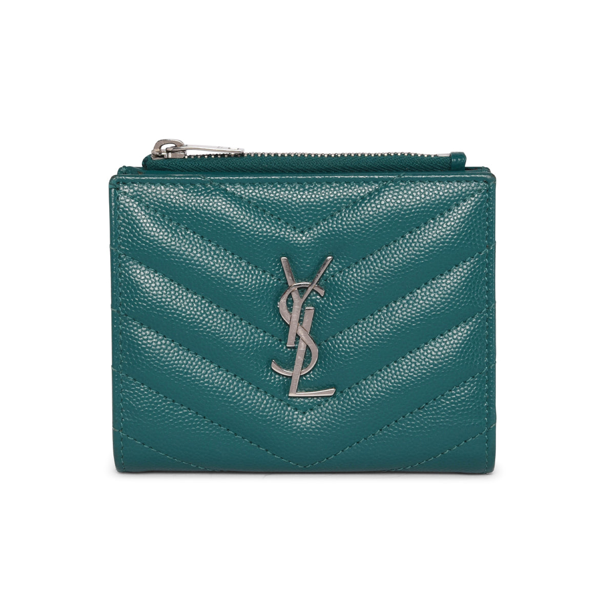 Saint Laurent Green Matelasse Cassandre Fragments Bi-Fold Wallet