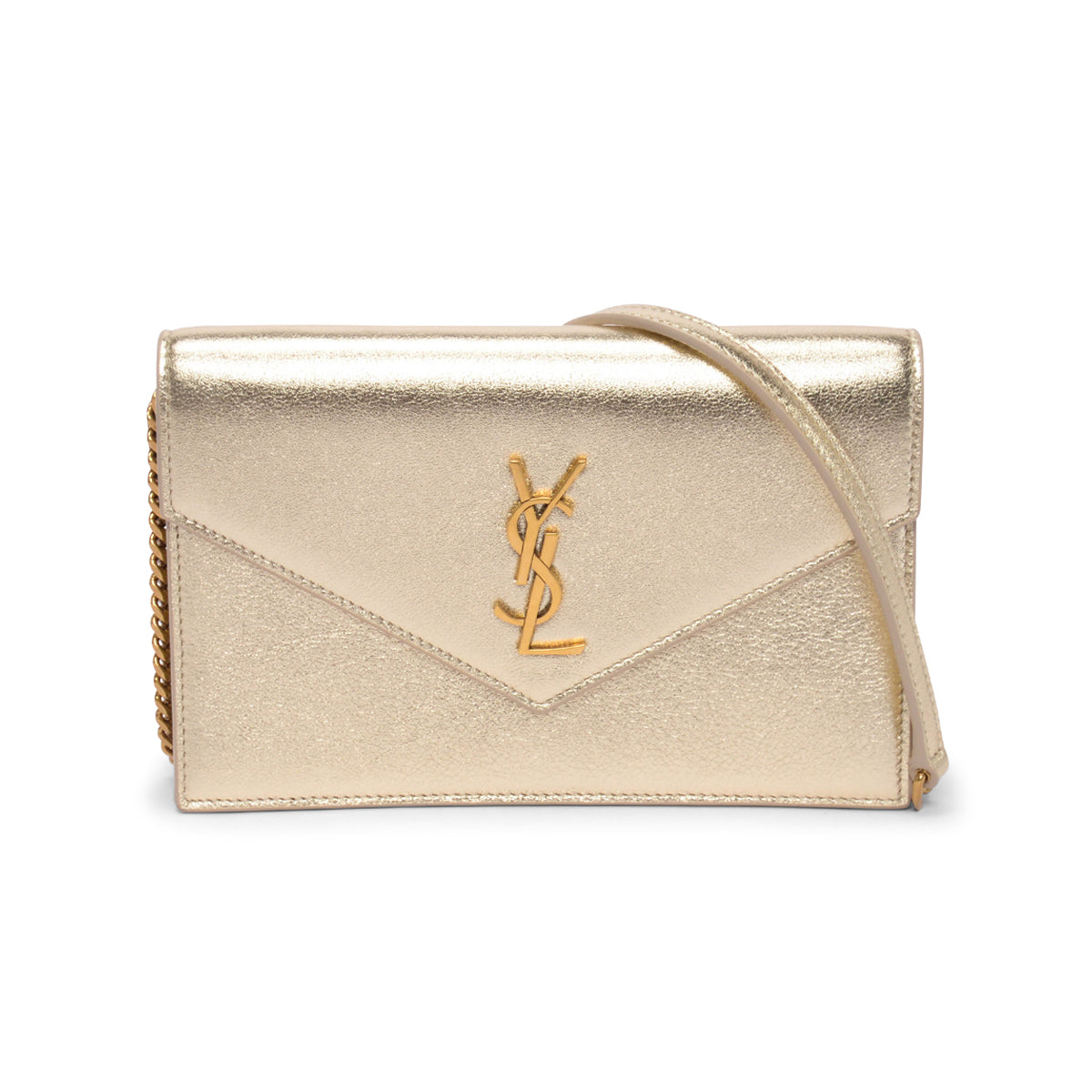 Saint Laurent Gold Calfskin Envelope Chain Wallet Clutch