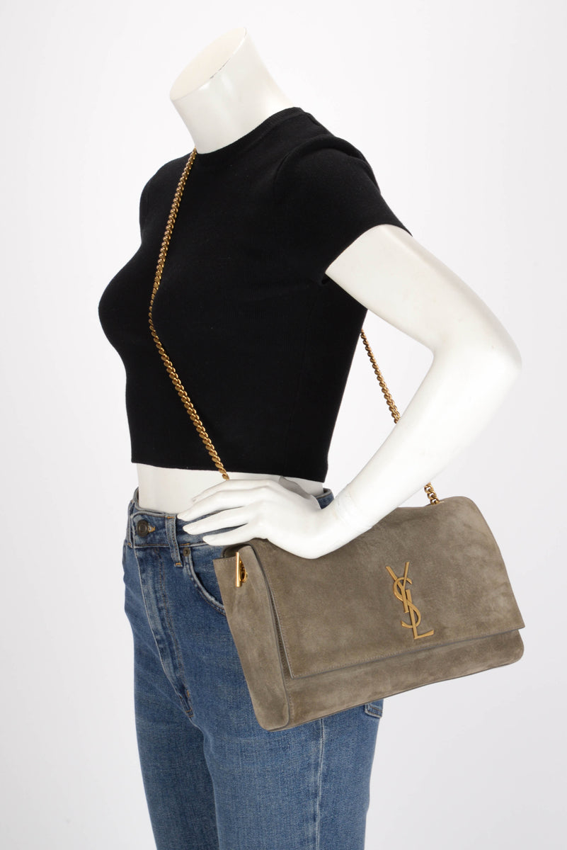 Saint Laurent Khaki Suede Medium Reversible Kate Flap Bag